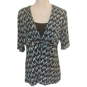 Apt. 9 - Lg 1 Piece Layered Look Brown Tank & Turquoise Combo Top, Short Sleeve